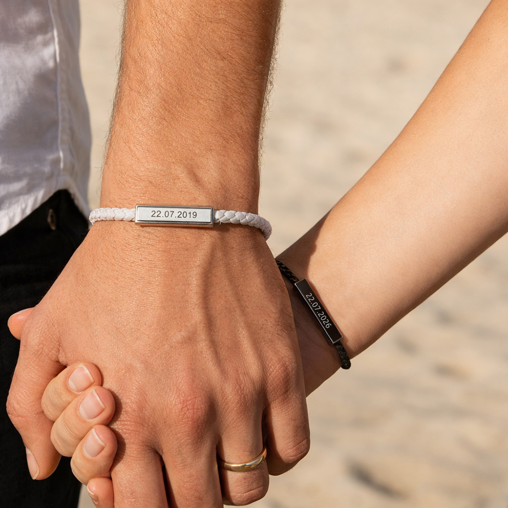 Custom Couple Bracelet with Engraved Date & Personalized Engrave Your Special Day Anniversary Gift
