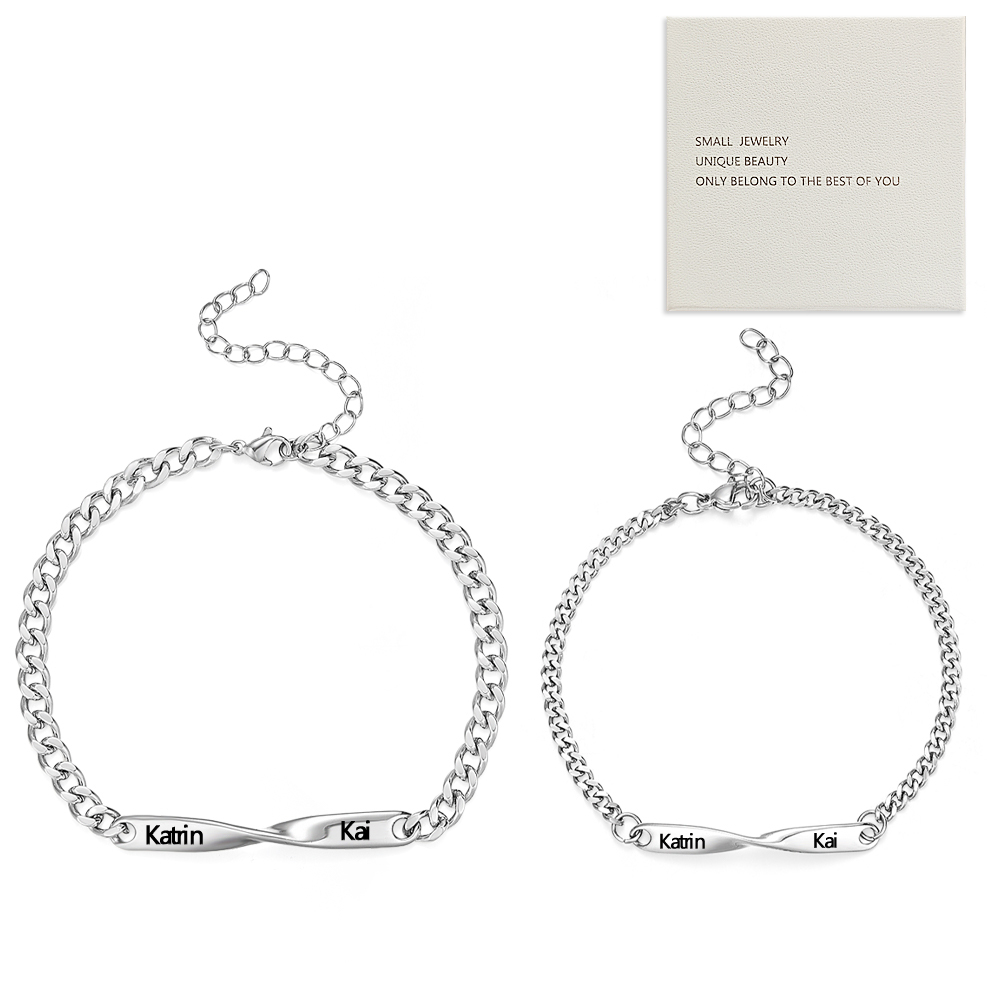 Custom Spiral Name Bracelet for Couples – Personalized Spiral Couple Bangle Engraved His & Hers Bangle Gift For Couple