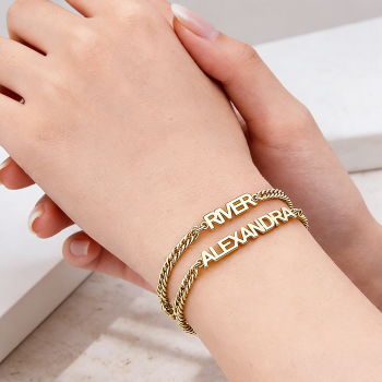 Custom Name Bracelet on Curb Chain Modern Block Letter Name Bracelet Personalized Heavy Chain Name Jewelry