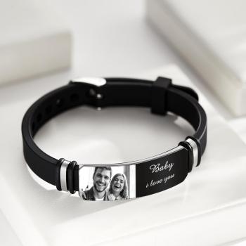 Custom Photo Engraved Bracelet Commemorate Men's Gifts - NameNecklace