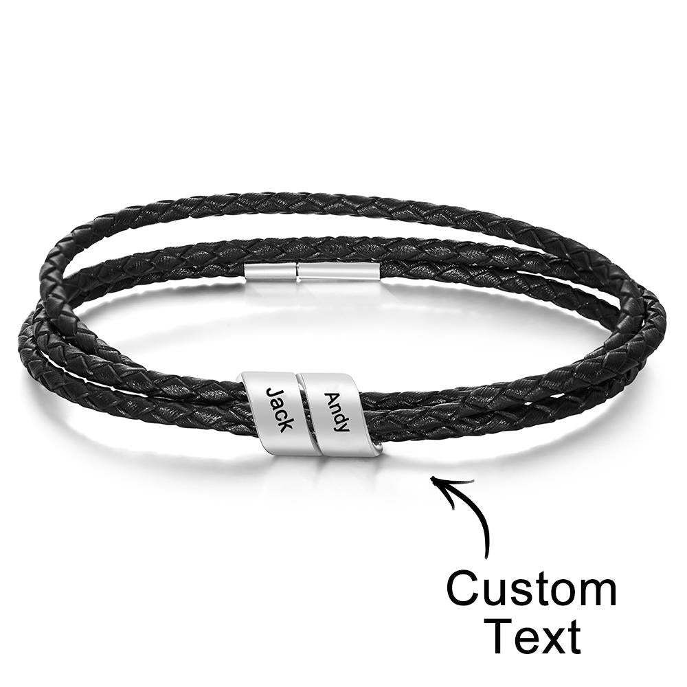 Personalized Braided Leather Bracelet Custom Name Fashion Multy Layer Bracelet for Men - NameNecklace