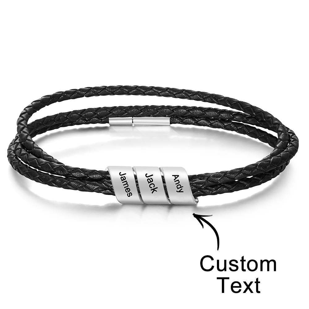 Personalized Braided Leather Bracelet Custom Name Fashion Multy Layer Bracelet for Men - NameNecklace