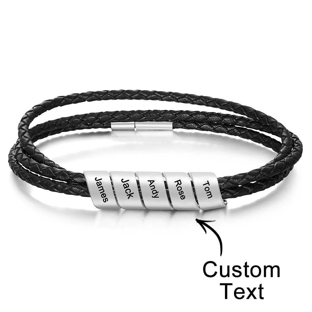 Personalized Braided Leather Bracelet Custom Name Fashion Multy Layer Bracelet for Men - NameNecklace