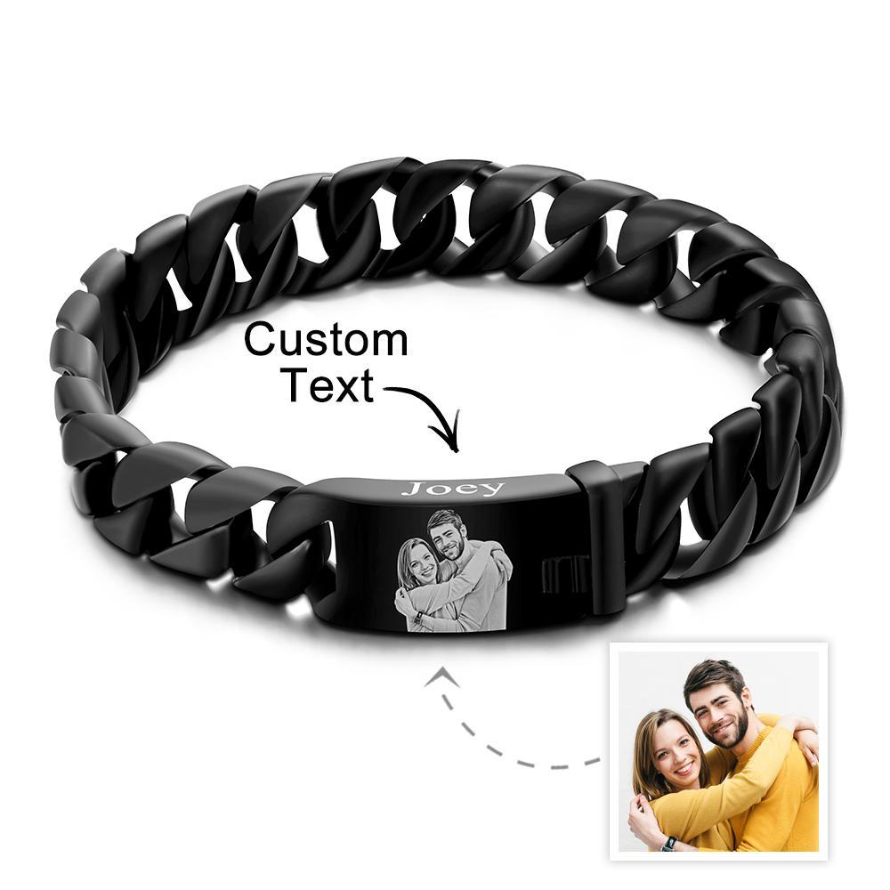 Custom Photo Engraved Thick Chain Bracelet Punk Gifts For Him - NameNecklace