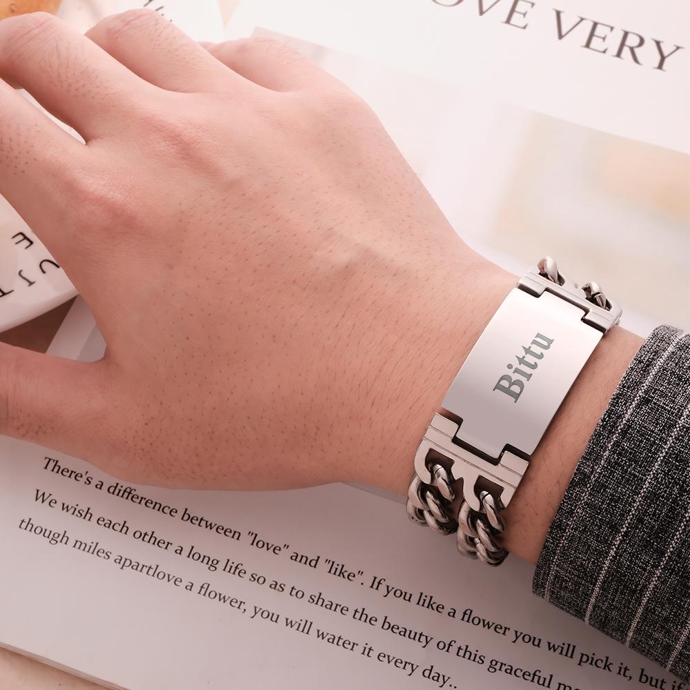 Personalized Name Wide Bracelet Engraved Fashion Bracelet Gifts For Him - NameNecklace
