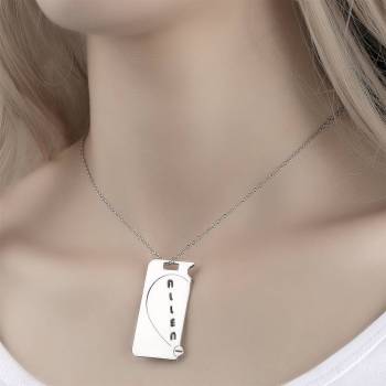 Personalized  Couples Necklace Broken Heart Name Necklace Platinum Plated Silver