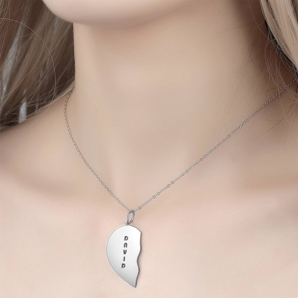 Personalized Heart Shape Couples Name Necklace Silver
