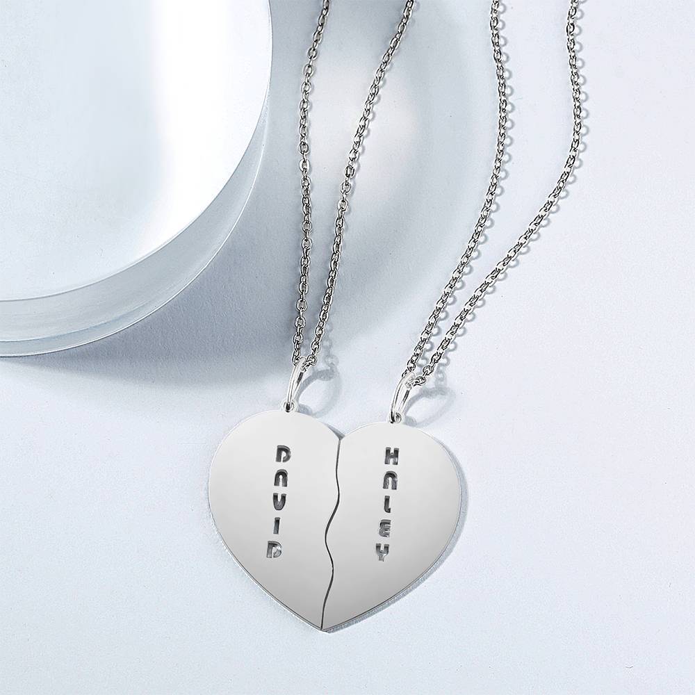 Personalized Heart Shape Couples Name Necklace Silver