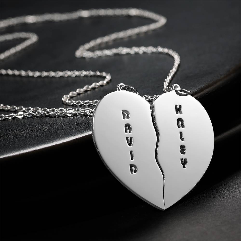 Personalized Heart Shape Couples Name Necklace Silver