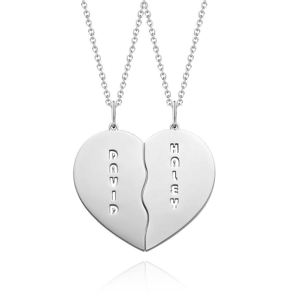 Personalized Heart Shape Couples Name Necklace Silver