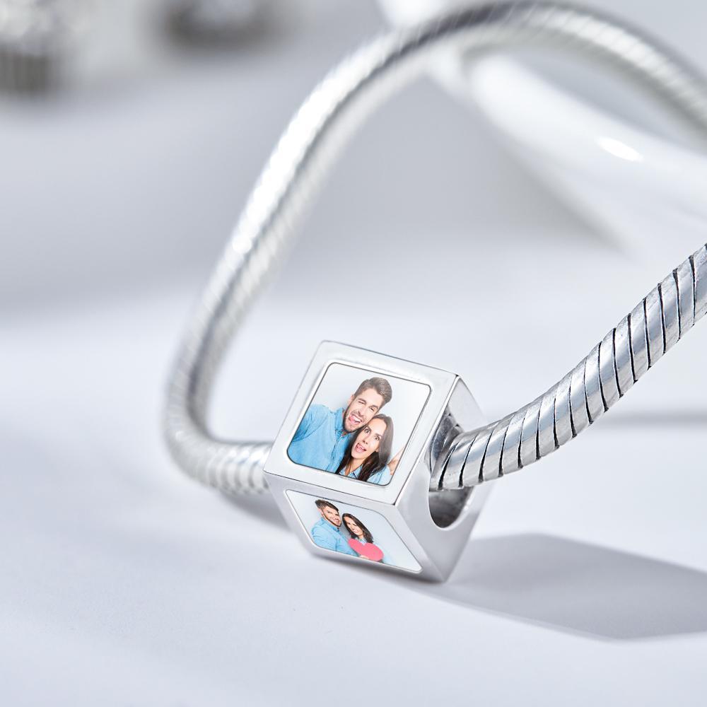 Custom Four-Sided Photo Charm Square Copper Charm Creative Gift for Women - NameNecklace