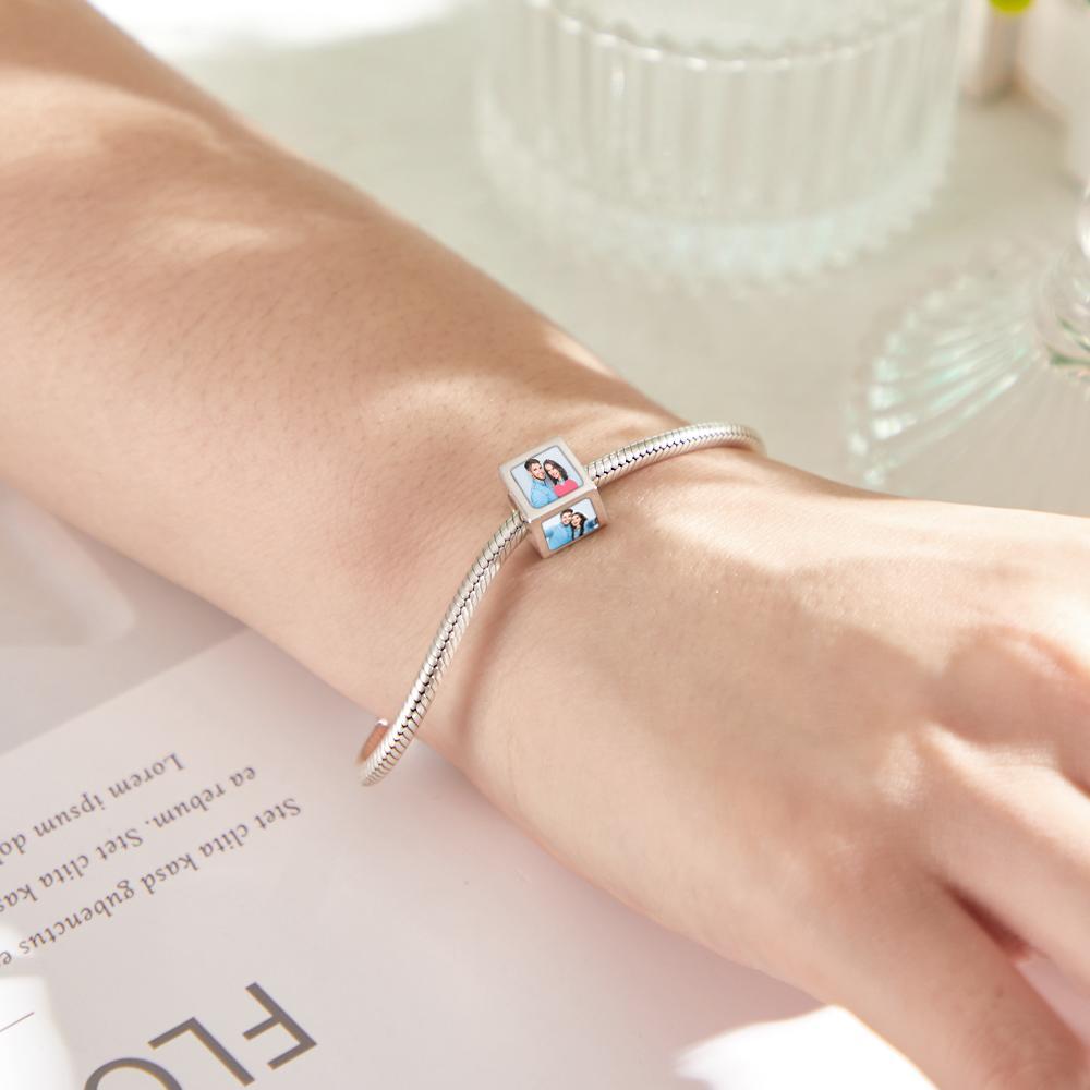 Custom Four-Sided Photo Charm Square Copper Charm Creative Gift for Women - NameNecklace