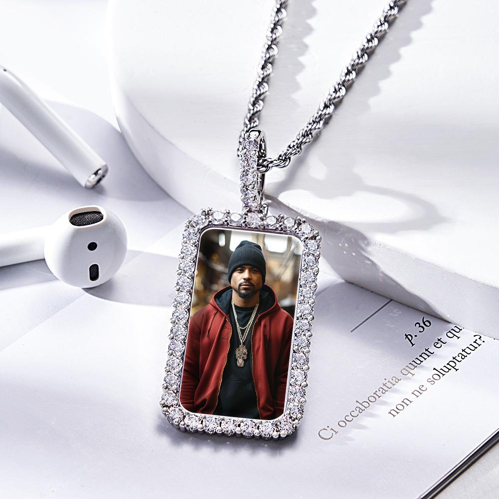 Personalized Photo Hip Hop Necklace Trendy Square Zircon Necklace For Him - NameNecklace