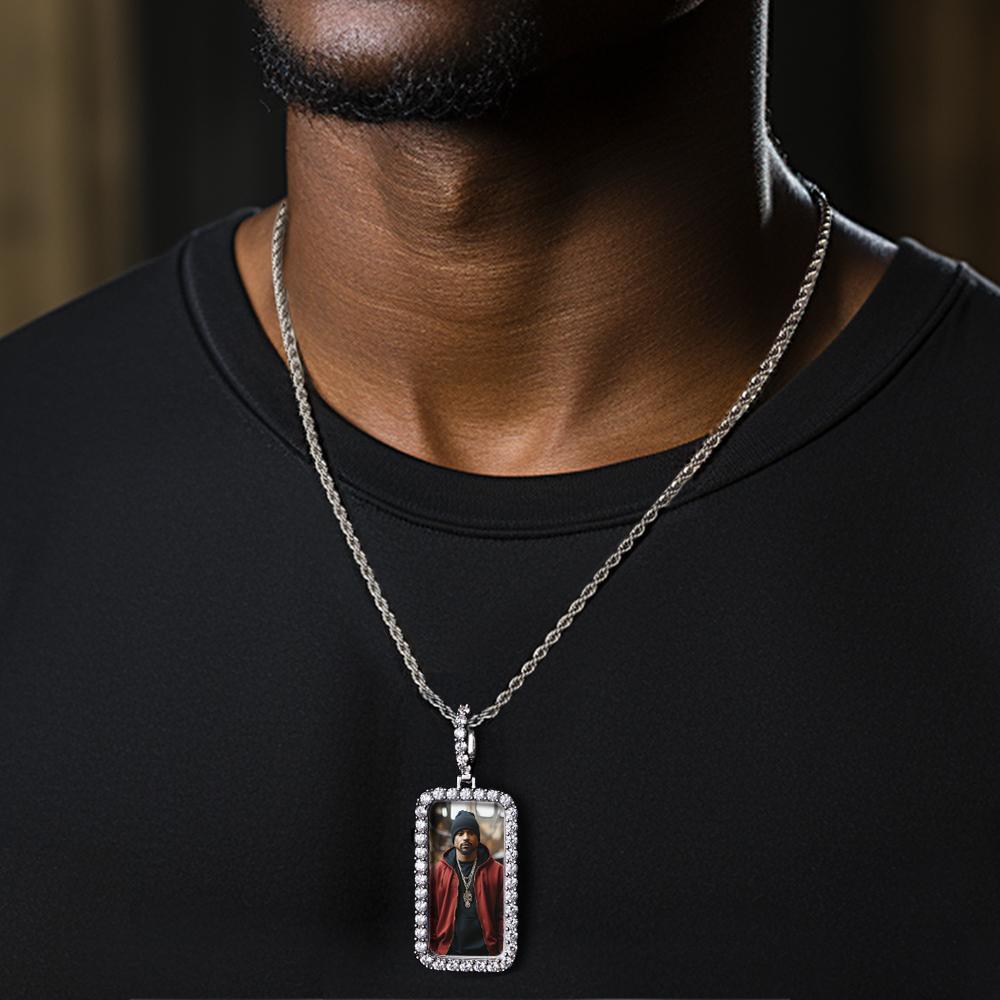 Personalized Photo Hip Hop Necklace Trendy Square Zircon Necklace For Him - NameNecklace