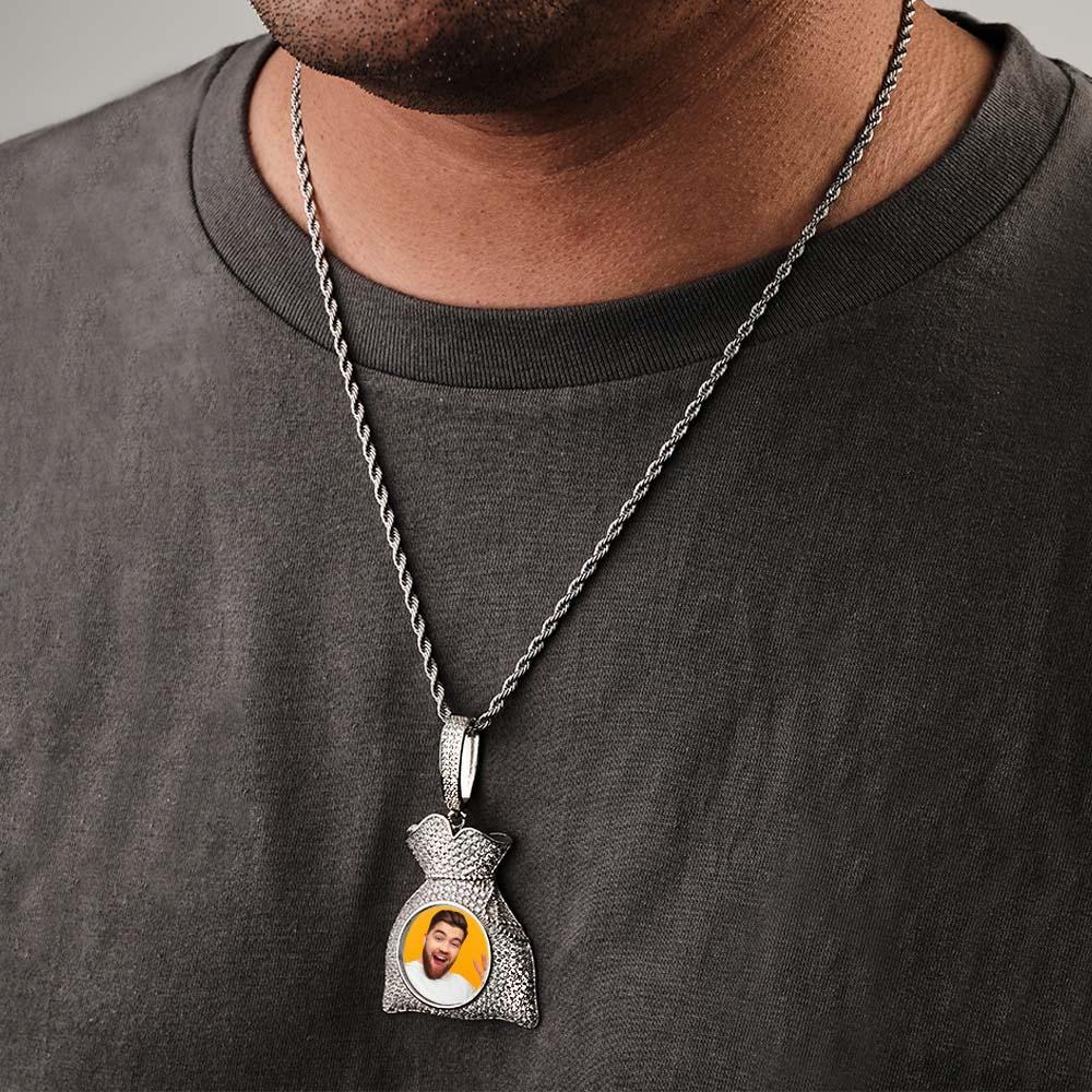 Custom Photo Hip Hop Necklace Personalized Engraved Zircon Money Bag Pendant Necklace For Men - NameNecklace