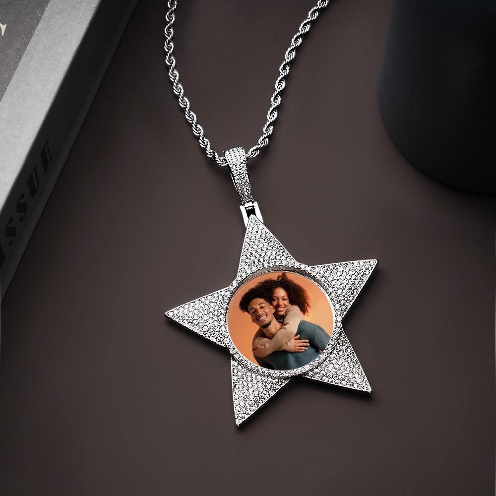 Custom Photo Hip Hop Necklace Pop Star Shaped Exaggerate Pendant Jewelry Gifts For Men - NameNecklace