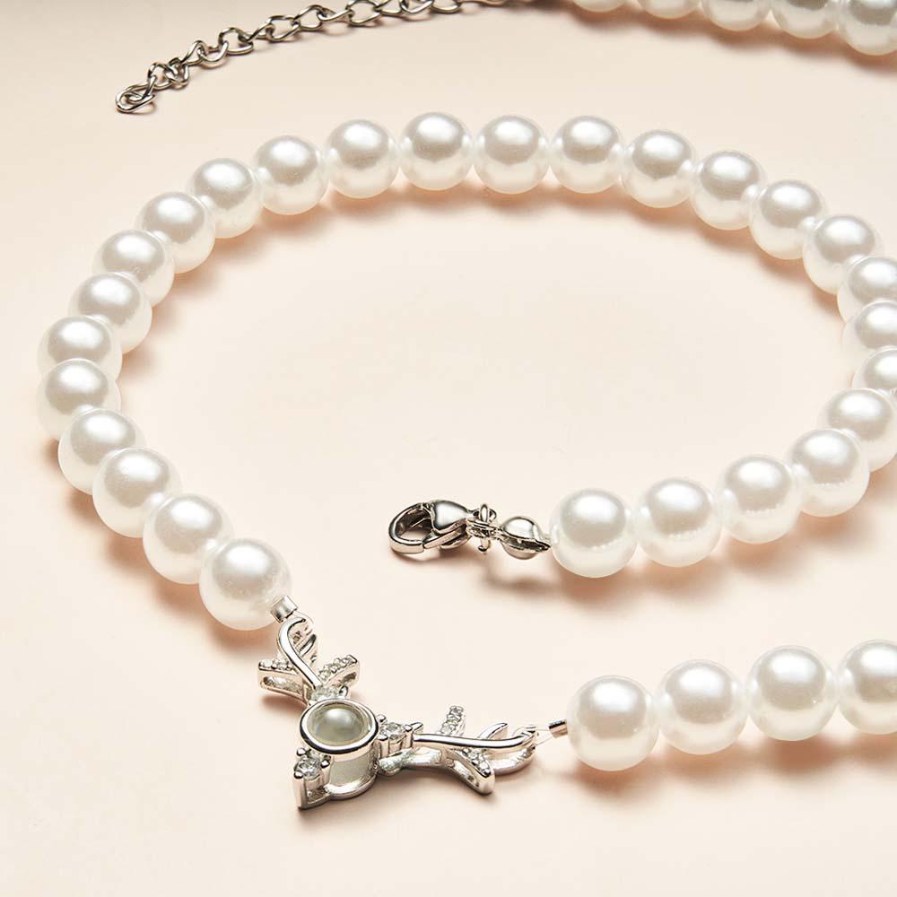 Custom Projection Necklace Antlers Pearl Chain Romantic Gift - NameNecklace