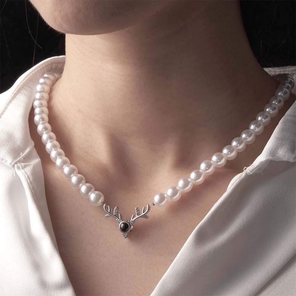 Custom Projection Necklace Antlers Pearl Chain Romantic Gift - NameNecklace