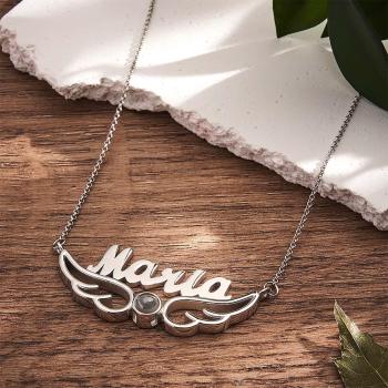 Custom Name Projection Necklace Angel Wings Style Gift - NameNecklace
