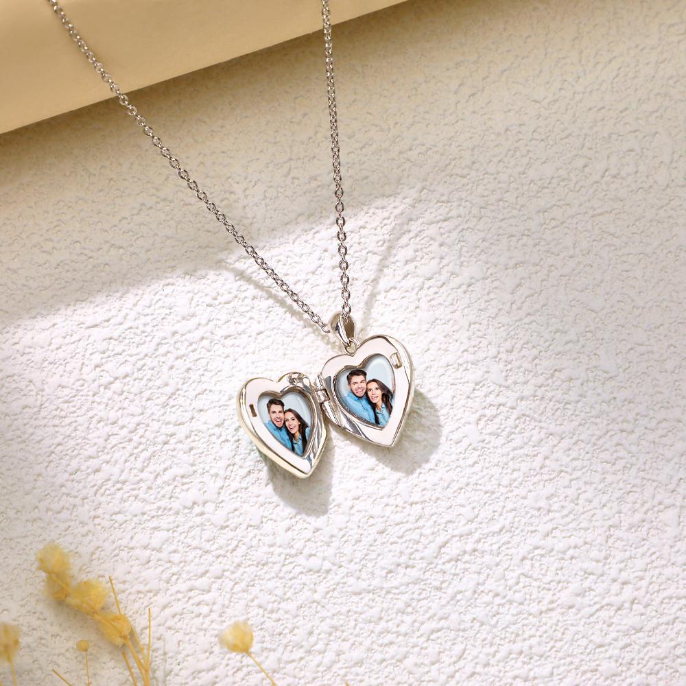Personalized Photo Heart-Shaped Locket Necklace Retro Flower Pendant Jewelry For Her - NameNecklace