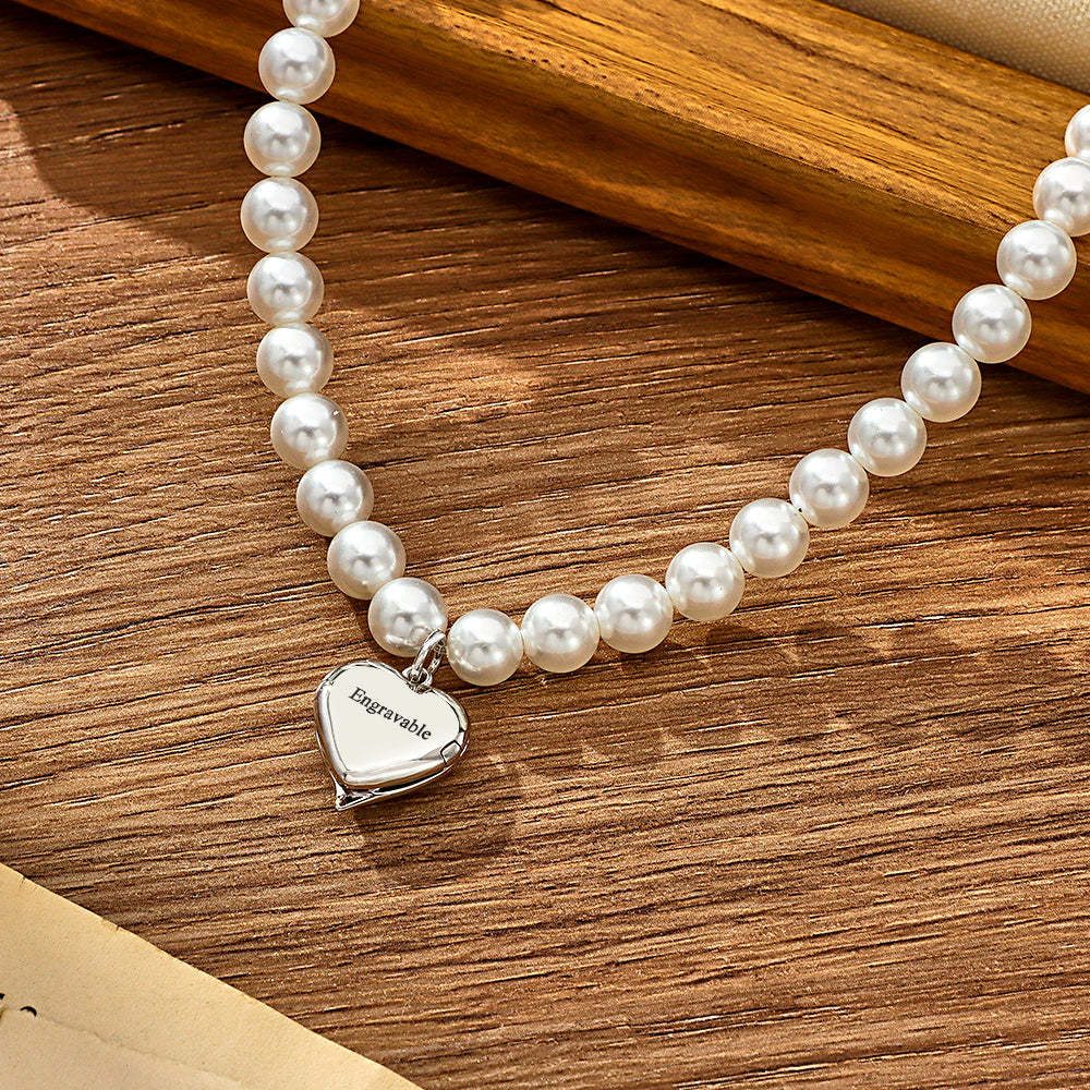 Custom Photo Necklace Angel Wings Pearl Couple Gift - NameNecklace