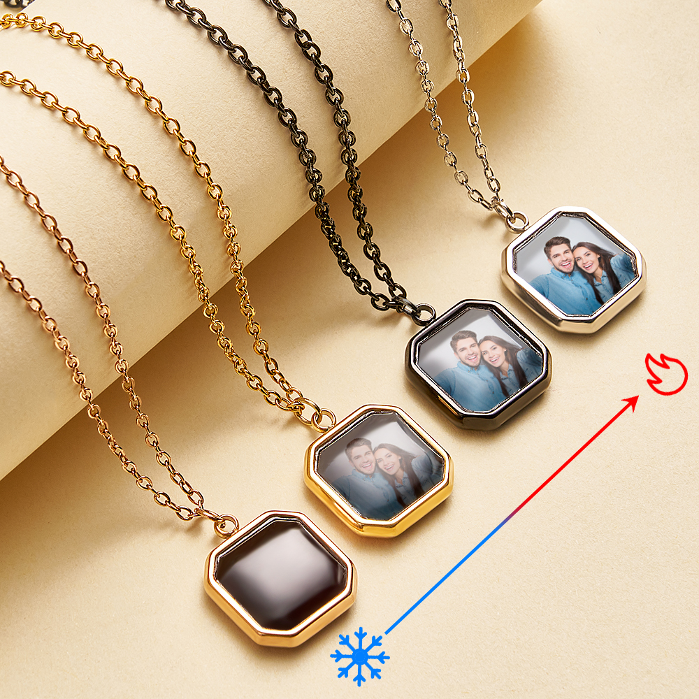 Fun Gifts Custom Photo Hidden Heart Magic Necklace Personalized Cold Concealed Photo Necklace Heat Reveal Picture Necklace Suprise Gifts