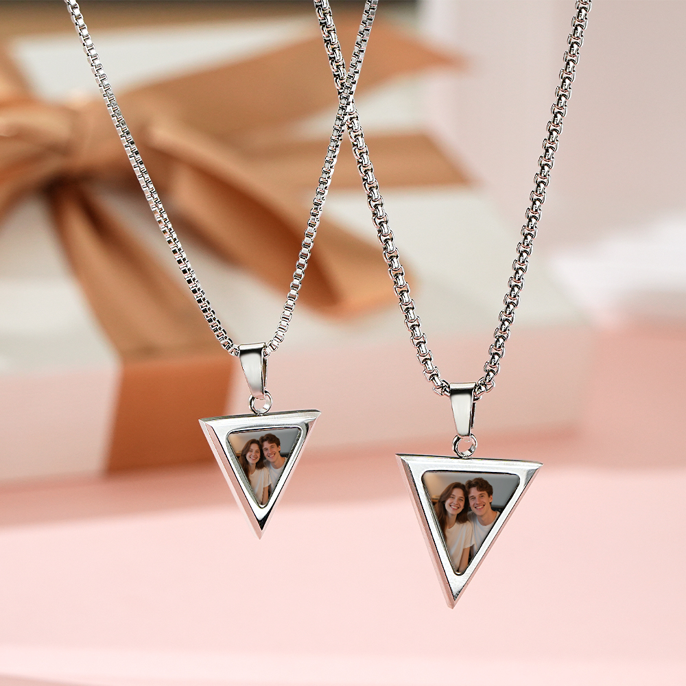 Custom Magical Temperature-Sensitive Photo Projection Triangle Necklace Personalized Photo & Engrave Text Necklace