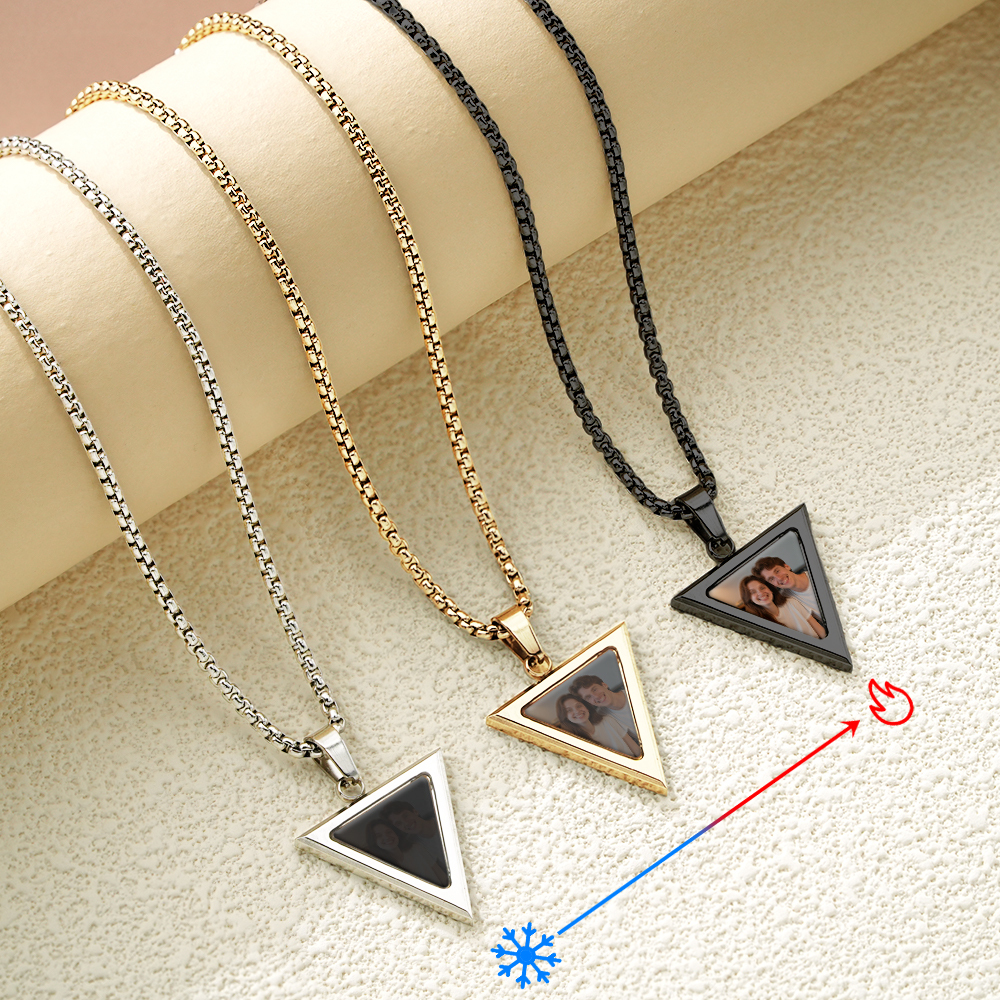 Custom Magical Temperature-Sensitive Photo Projection Triangle Necklace Personalized Photo & Engrave Text Necklace