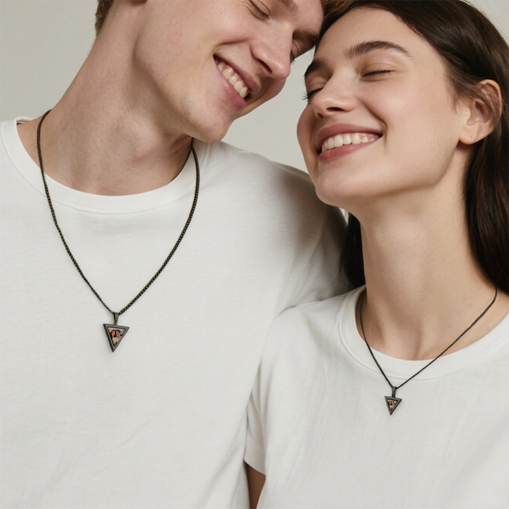 Custom Magical Temperature-Sensitive Photo Projection Triangle Necklace Personalized Photo & Engrave Text Necklace