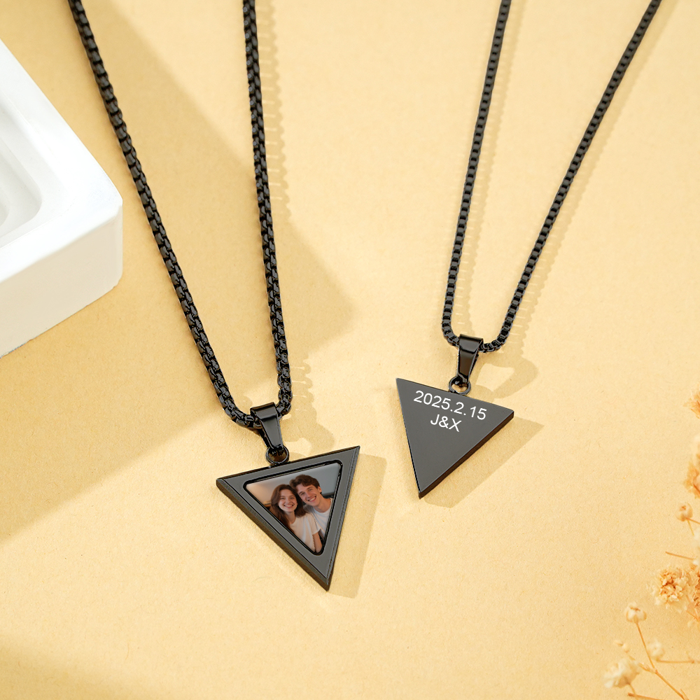 Custom Magical Temperature-Sensitive Photo Projection Triangle Necklace Personalized Photo & Engrave Text Necklace