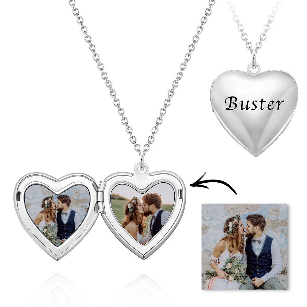 Custom Photo Engraved Necklace Heart-shaped Locket Necklace Christmas Gift