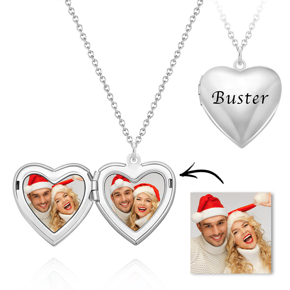 Custom Photo Engraved Necklace Heart-shaped Locket Necklace Christmas Gift