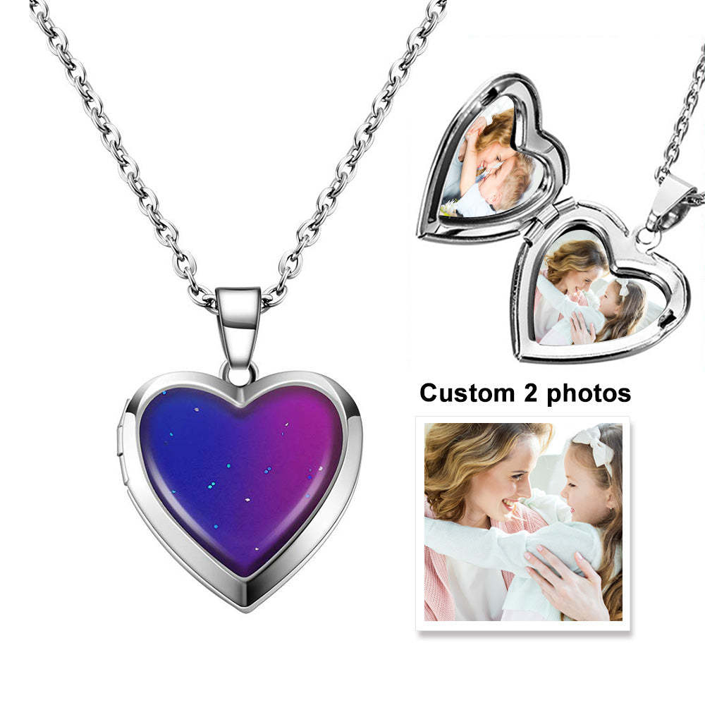 Custom Photo Heart Mood Locket Necklace Temperature Sensing Color Changing Pendant Necklace - NameNecklace