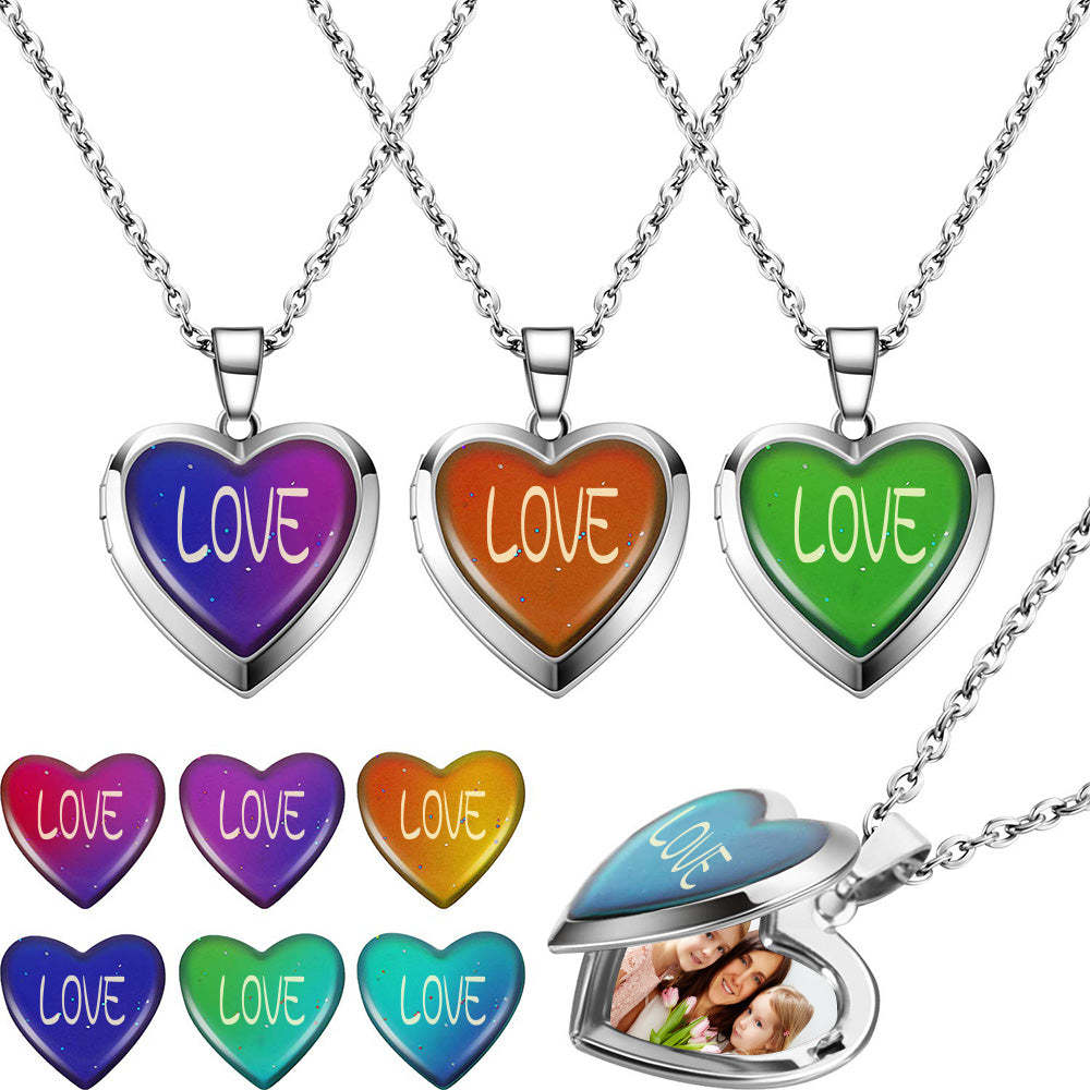 Custom Photo Heart Locket Necklace Temperature Sensing Color Changing Pendant Necklace - NameNecklace
