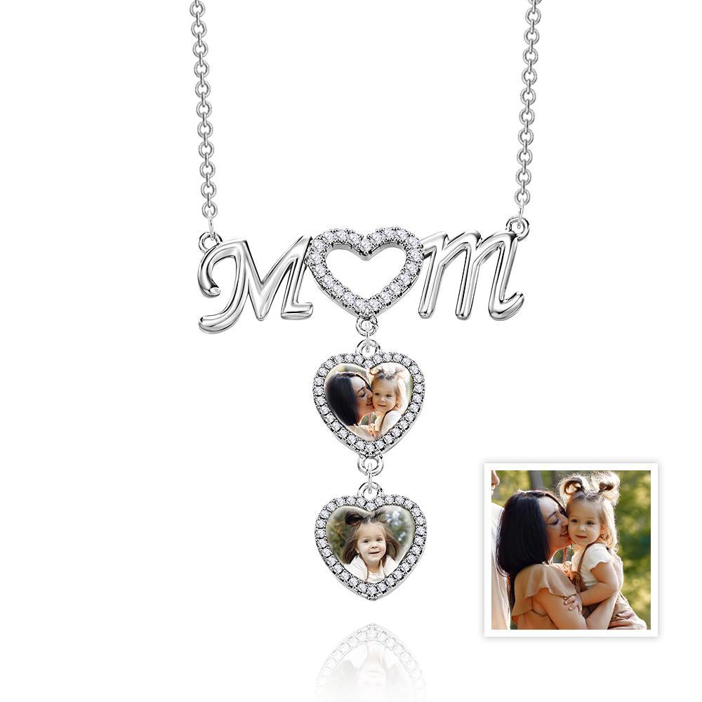 MOM Photo Necklace Personalized Diamond Heart Splice Memory Picture Pendant Gifts For Her - NameNecklace