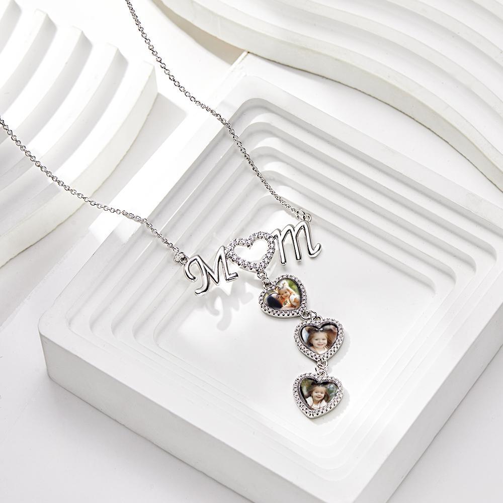 MOM Photo Necklace Personalized Diamond Heart Splice Memory Picture Pendant Gifts For Her - NameNecklace