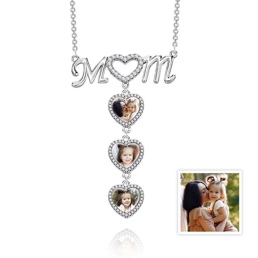 MOM Photo Necklace Personalized Diamond Heart Splice Memory Picture Pendant Gifts For Her - NameNecklace