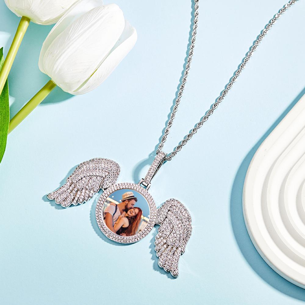 Custom Photo Necklace Angel Wings Sweater Chain Gifts - NameNecklace