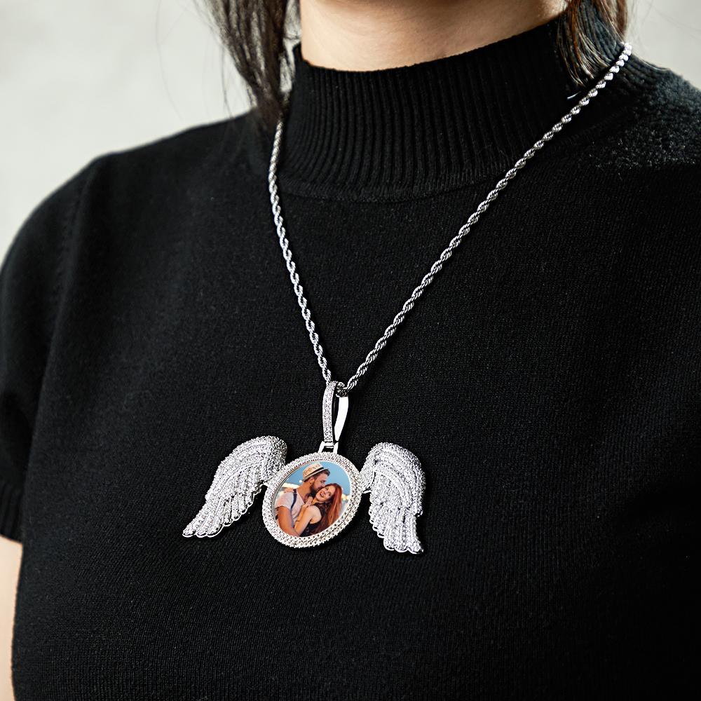 Custom Photo Necklace Angel Wings Sweater Chain Gifts - NameNecklace