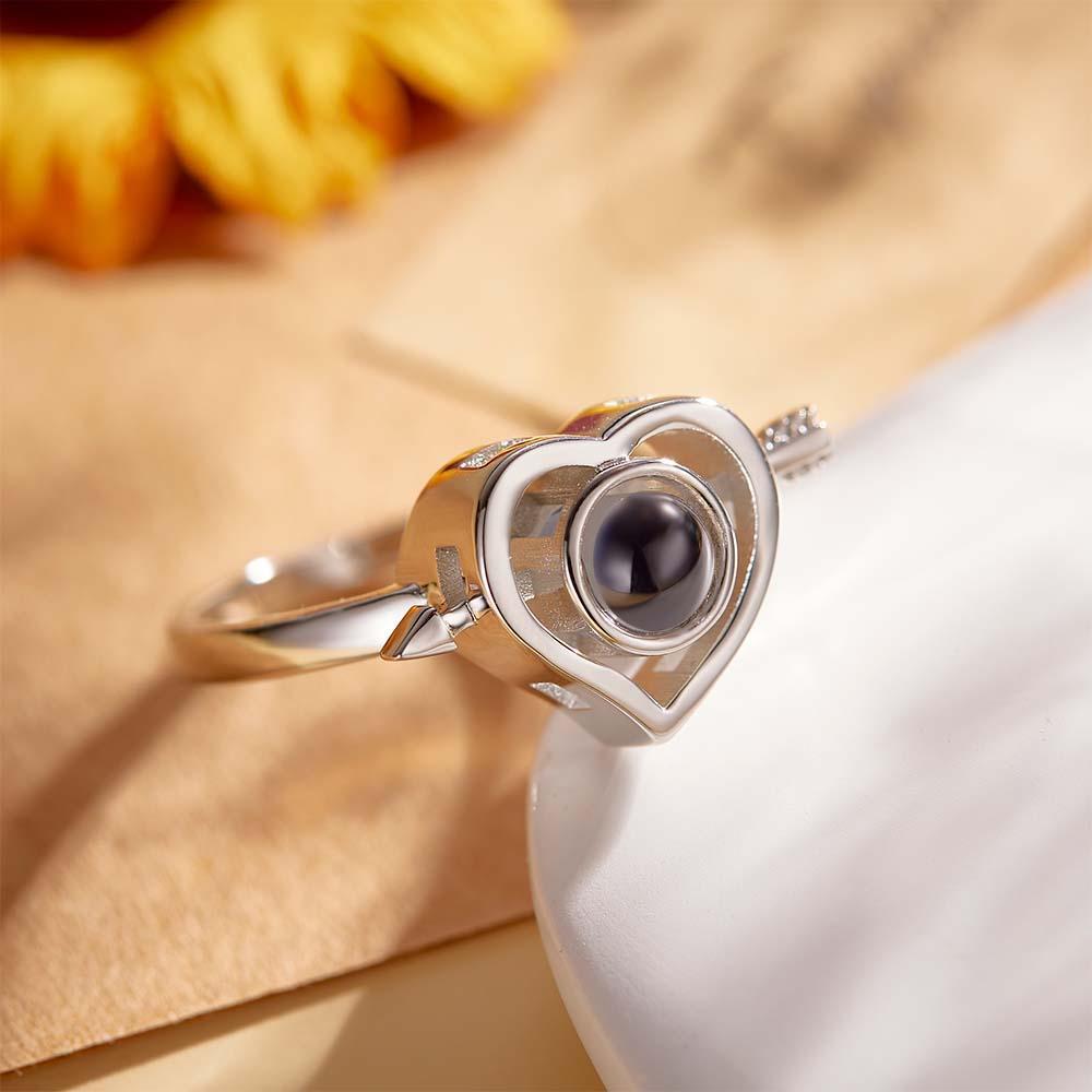 Custom Photo Projection Rings Arrow Through Heart Couple Gifts - NameNecklace
