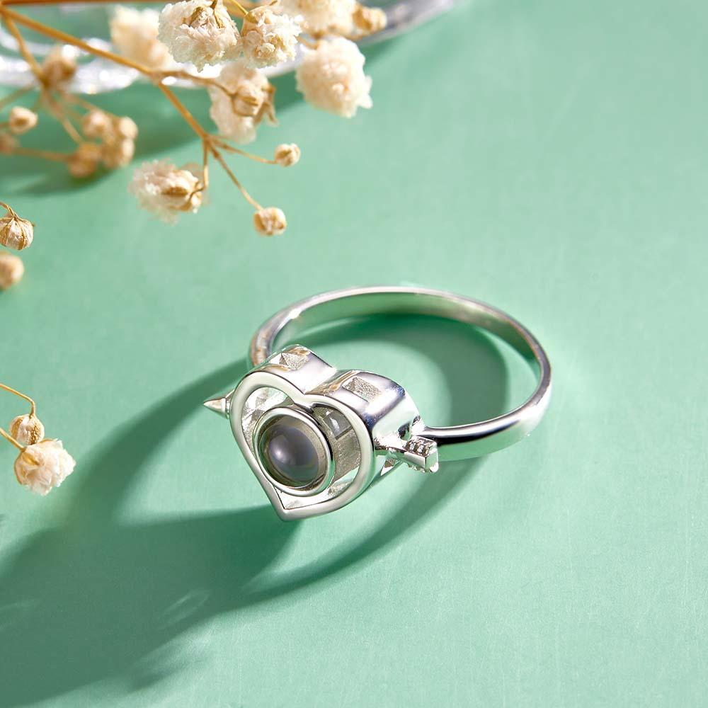 Custom Photo Projection Rings Arrow Through Heart Couple Gifts - NameNecklace