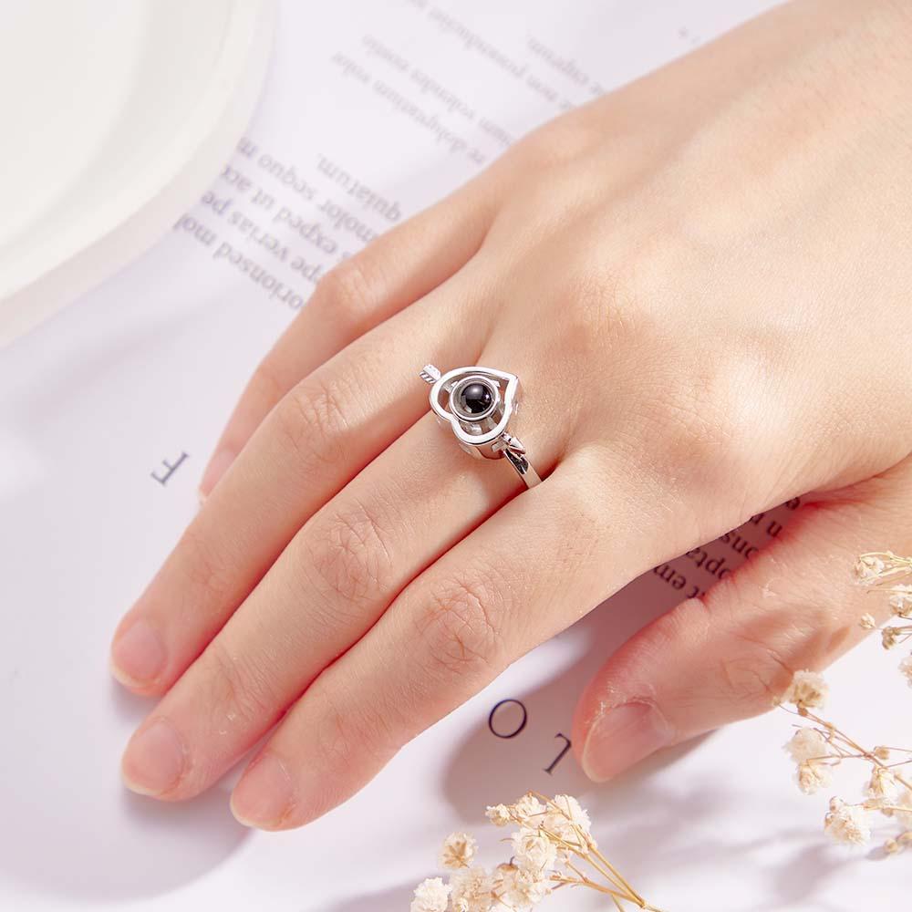 Custom Photo Projection Rings Arrow Through Heart Couple Gifts - NameNecklace