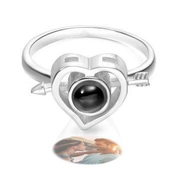 Custom Photo Projection Rings Arrow Through Heart Couple Gifts - NameNecklace