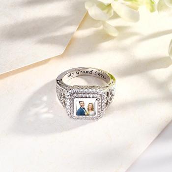 Custom Photo Zircon Ring Noble Bling Jewelry Gifts for Couples - NameNecklace