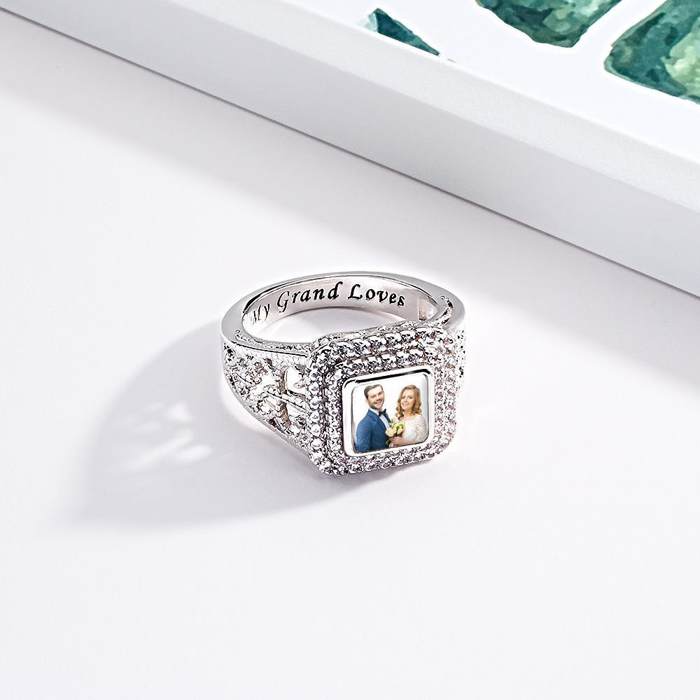 Custom Photo Zircon Ring Noble Bling Jewelry Gifts for Couples - NameNecklace