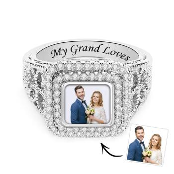 Custom Photo Zircon Ring Noble Bling Jewelry Gifts for Couples - NameNecklace