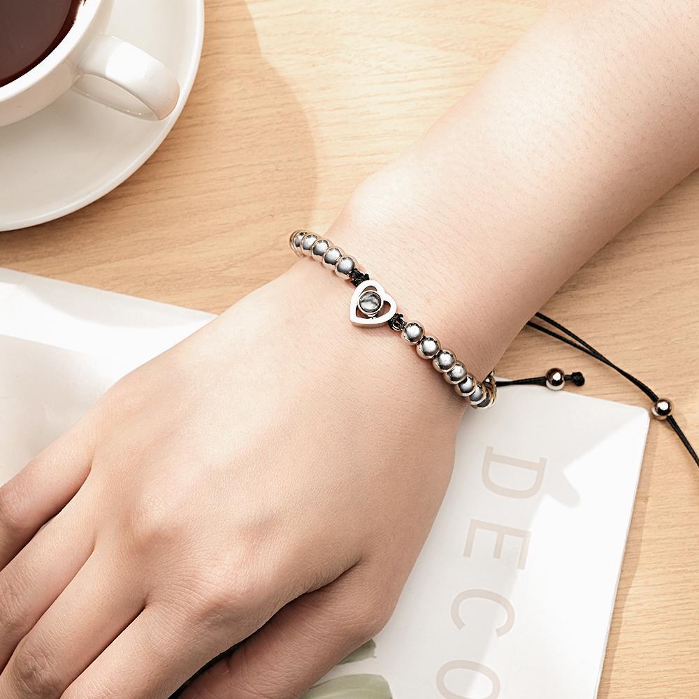 Custom Photo Projection Bracelet Personalized Heart Beads Adjustable Bracelet Gifts For Women - NameNecklace
