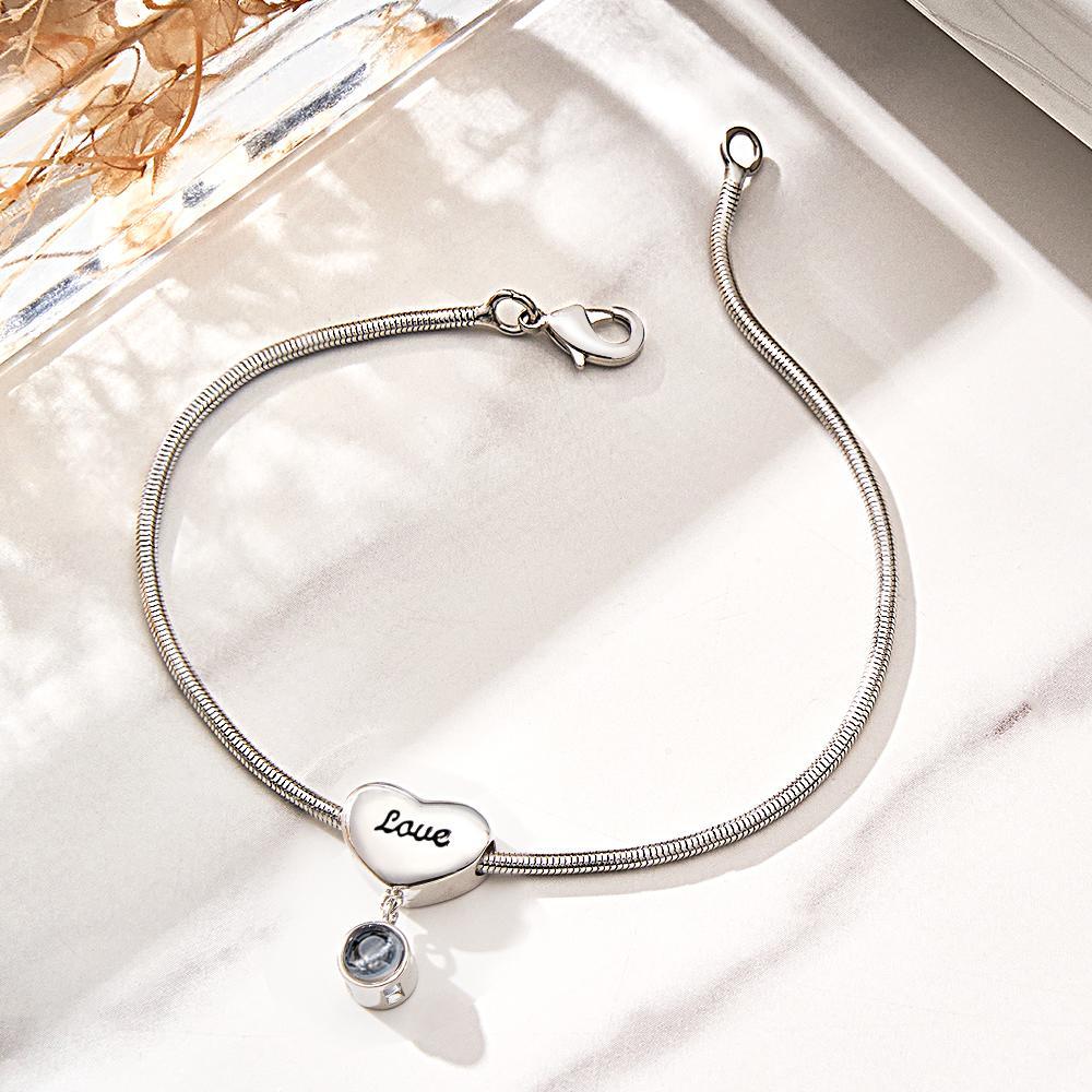 Custom Projection Bracelet Engraved Heart Gift for Her - NameNecklace