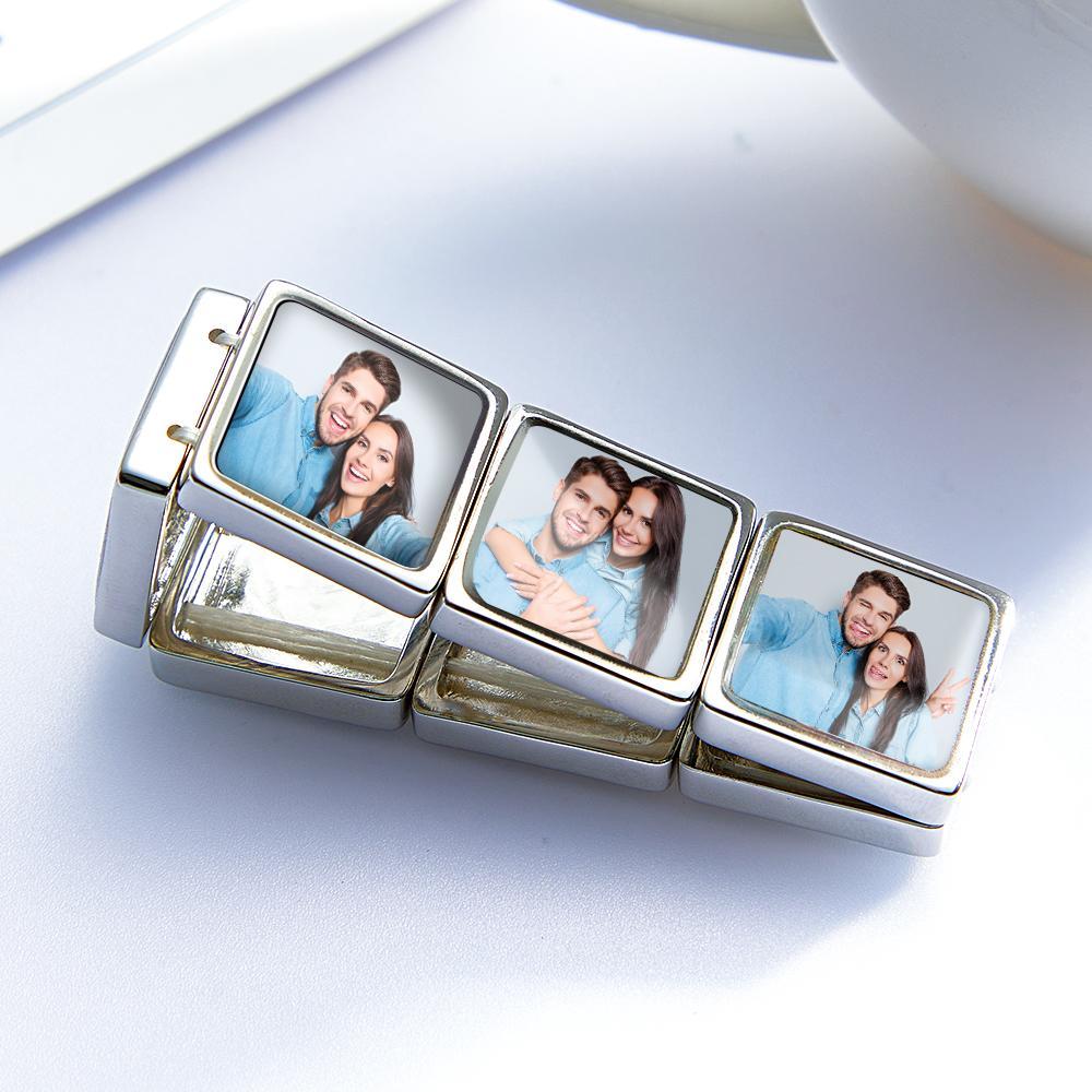 Personalized Photo Bracelet Custom Engraved picture Square Stretch Bracelet For Men - NameNecklace