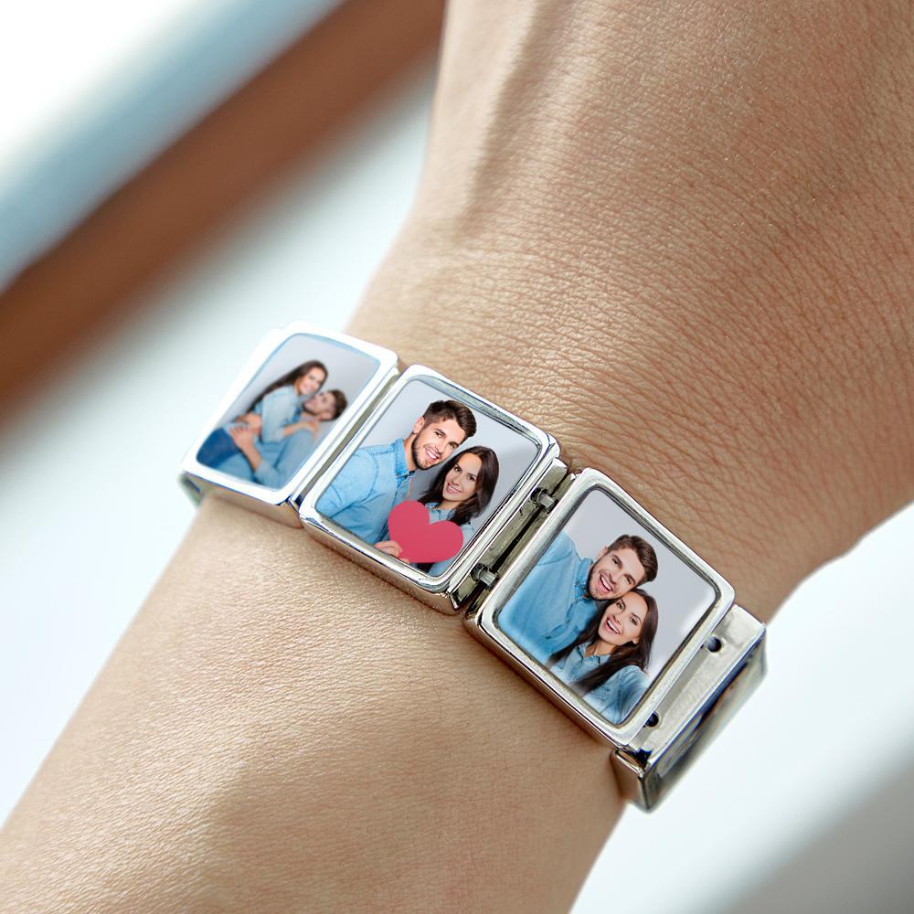 Personalized Photo Bracelet Custom Engraved picture Square Stretch Bracelet For Men - NameNecklace